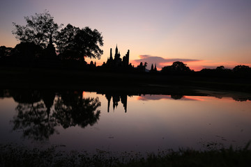 Ancient temple historical national park at Sukhothai, Thailand in 2018. Unesco world heritage for historical old place