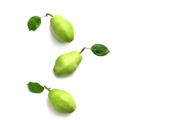 Fresh pears on white background