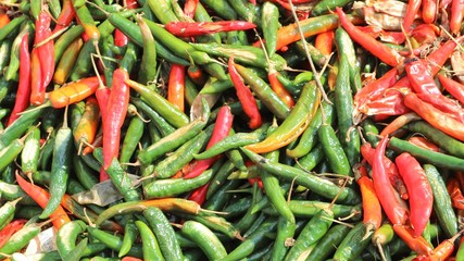 red chili peppers on market