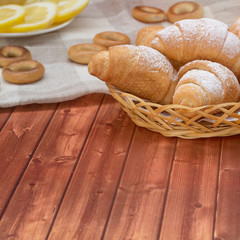 Delicious breakfast with fresh croissants.Tasty croissants