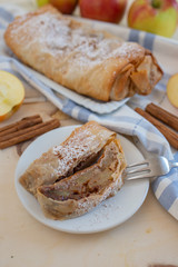 Apple strudel with apples, cinnamon