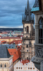 Fototapeta premium Fragemntal view on Our Lady before Tyn church, Prague