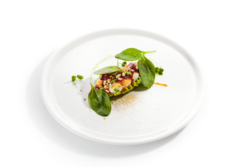 Avocado with Mozzarella Cream and Dried Tomato Jam