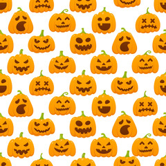Seamless pattern with orange halloween pattern with scary faces horror grimaces flat style design vector illustration isolated on white background.