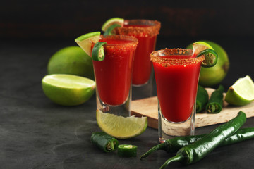 Shots with sangrita - traditional Mexican cocktail	