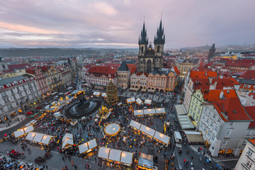Fototapeta premium Christmas market at Staromestska square in Prague