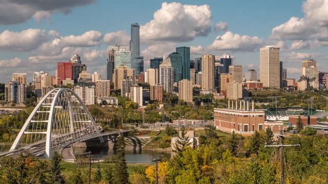 Autumn timelapse of downtown Edmonton and the Walterdale Bridge