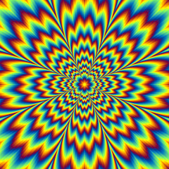 Pulsing fiery flower. Optical illusion of movement.