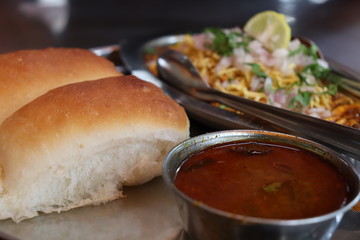 Close up view of indian street food in Mumbai.