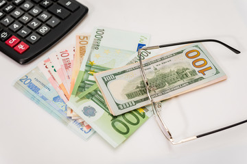 Banknotes money laid out on the table. Euro.