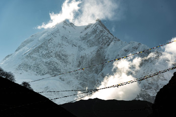 Manaslu (8,156 m) from almost 400m, manaslu, Nepal