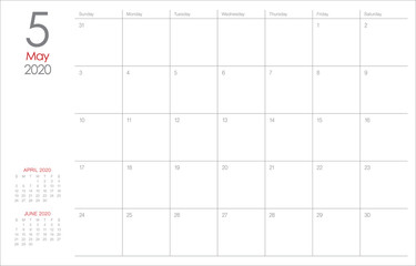 May 2020 desk calendar vector illustration