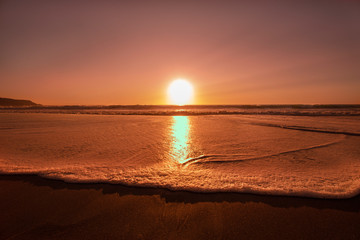 Obraz premium Sunset and landscape of widemouth bay near bude cornwall