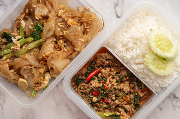 spicy chicken fried  with rice, Noodle fried in sauce 
