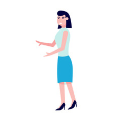 Fototapeta premium Business woman agitator talking flat style design vector illustration isolated on white background.