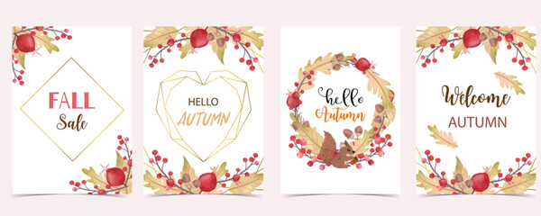 Collection of autumn background set with leaves,maple,acorn,frame.Editable vector illustration for birthday invitation,postcard and website banner