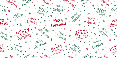 Merry Christmas seamless pattern red green isolated background with handwritten lettering