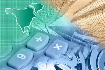 Mail signs, calculator and map