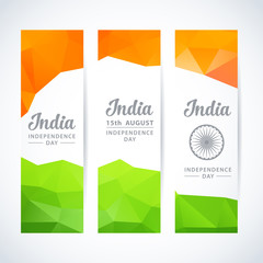 India independence day label. Triangle background flag