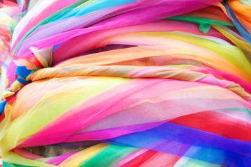 Colored fabric to tie the tree, Colors fabric tie for thai believe it shows respect and worship