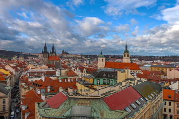 Naklejka na ściany i meble Aerial view on the center of Prague