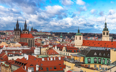 Naklejka na ściany i meble Aerial view on the center of Prague
