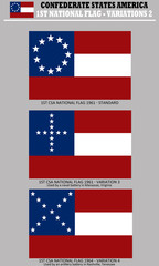 Historic Flag. US Civil War 1860's. 1st Confederate National Flag variations