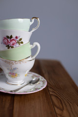Vintage stacked teacups 