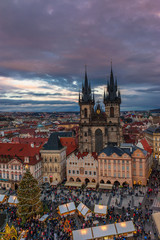 Fototapeta na wymiar Aerial view on the center of Prague at sunset
