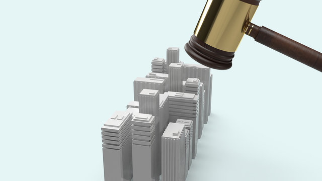 Building and justice hammer image for property law concept 3d rendering.