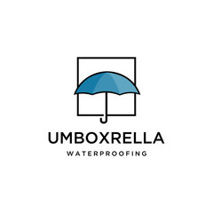 Illustration of modern abstract umbrella in a box logo design
