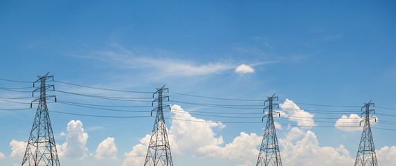 High voltage grid tower electric pole.High voltage  transmission lines .Electricity pylons .Power...