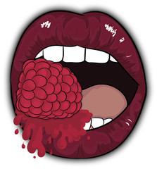 red lips, cartoon lips, rapsberry, juice sweet, usta, lips, sexy, malina - obrazy, fototapety, plakaty
