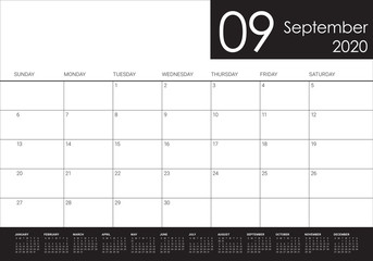 September 2020 desk calendar vector illustration