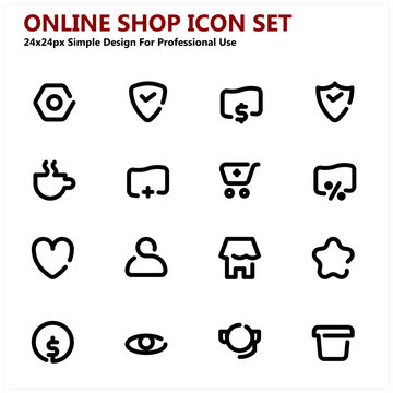 Online Shop Icon set Simple Design For Professional Use. Contains such Icons as cart, balance, voucher, rating and more. Vector base.