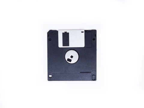 back floppy disk with blank label on white background