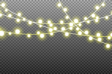 Christmas bright, beautiful lights, design elements. Glowing lights for design of Xmas greeting cards. Garlands, light Christmas decorations.