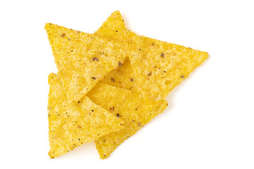 Fototapeta premium Corn nachos isolated on white background. Top view