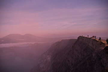 View from the ridge of Ijen Volcano on Java, Indonesia at sunrise