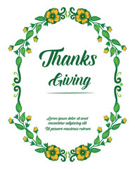 Handwritten text of thanksgiving, with bright cute green leafy flower frame. Vector