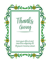 Handwritten text of thanksgiving, with bright cute green leafy flower frame. Vector