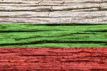 Flag of Bulgaria on an old wooden surface.