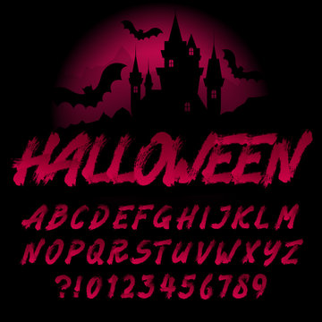 Halloween alphabet font. Handwritten brushstroke letters and numbers. Stock vector typography for your typography design.