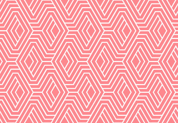 Abstract geometric pattern with stripes, lines. Seamless vector background. White and pink ornament. Simple lattice graphic design