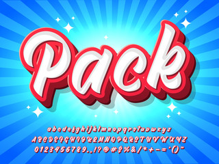 pop poster template for headline text effect, 3d extrude font with soft edge, red and white alphabet with burst blue background