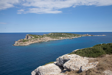 view on Caprara island and lighthouse.