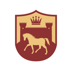 Castle, Crown and Horse silhouettes, shield design