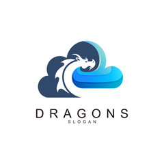 Dragon with cloud logo design illustration, Dragon snake logo