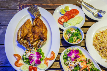 Fried snapper fish with sauce