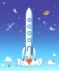 Rocket take off flat vector illustration